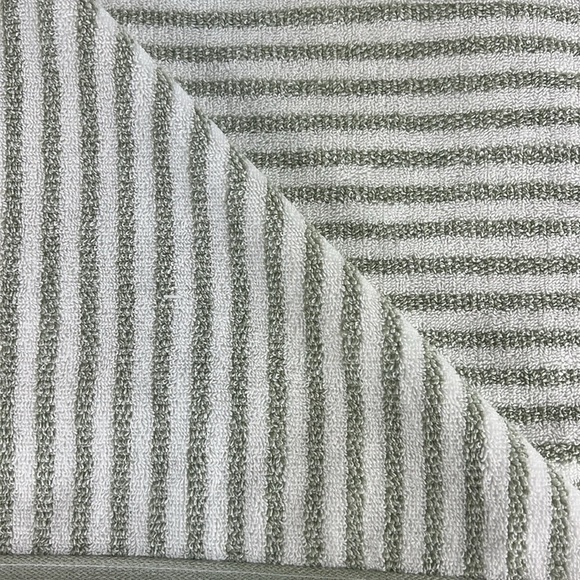 ECO Melange Bath Towel Set Green (Sage) White Striped Cotton Set of 2 NEW - Picture 8 of 8
